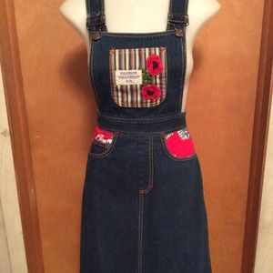 Vintage 70’s denim overall dress w/ floral detail